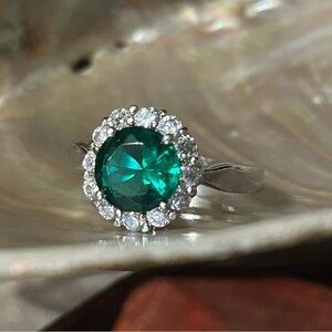 Emerald Green Gemstone Ring with Diamond Style Accents